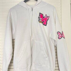 Disney Parks Minnie Mouse Varsity White Zip Hoodie